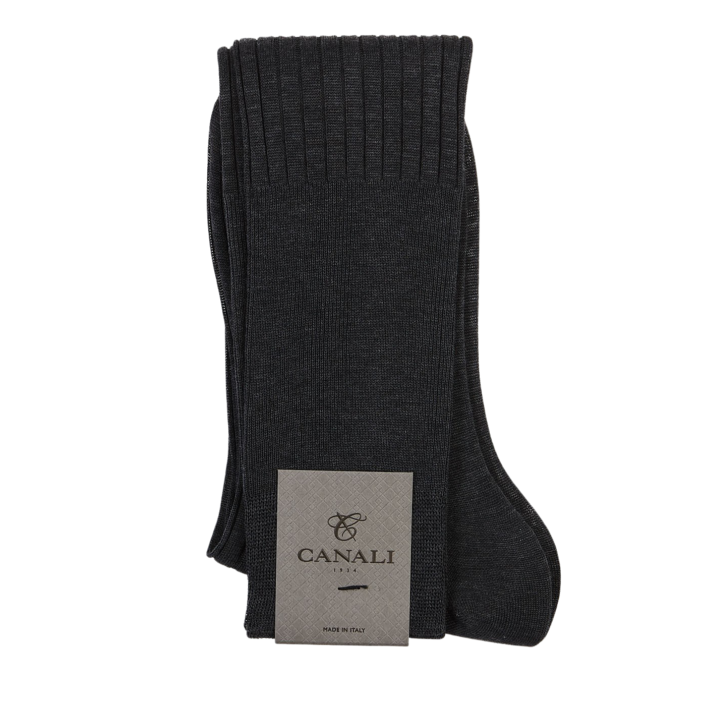 Grey Knee Length Ribbed Cotton Socks