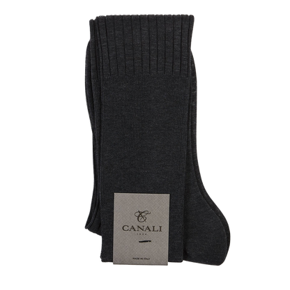 Grey Knee Length Ribbed Cotton Socks