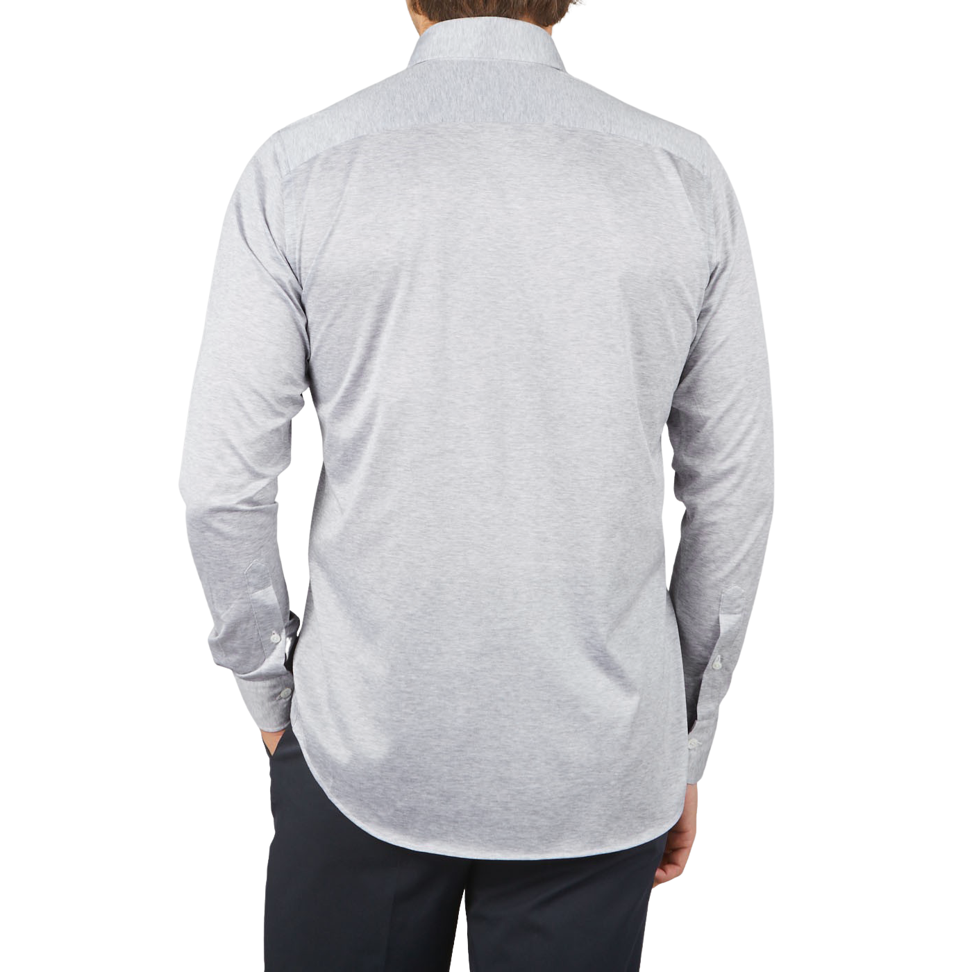 Canali Grey Melange Cotton Jersey Hidden BD Shirt Back