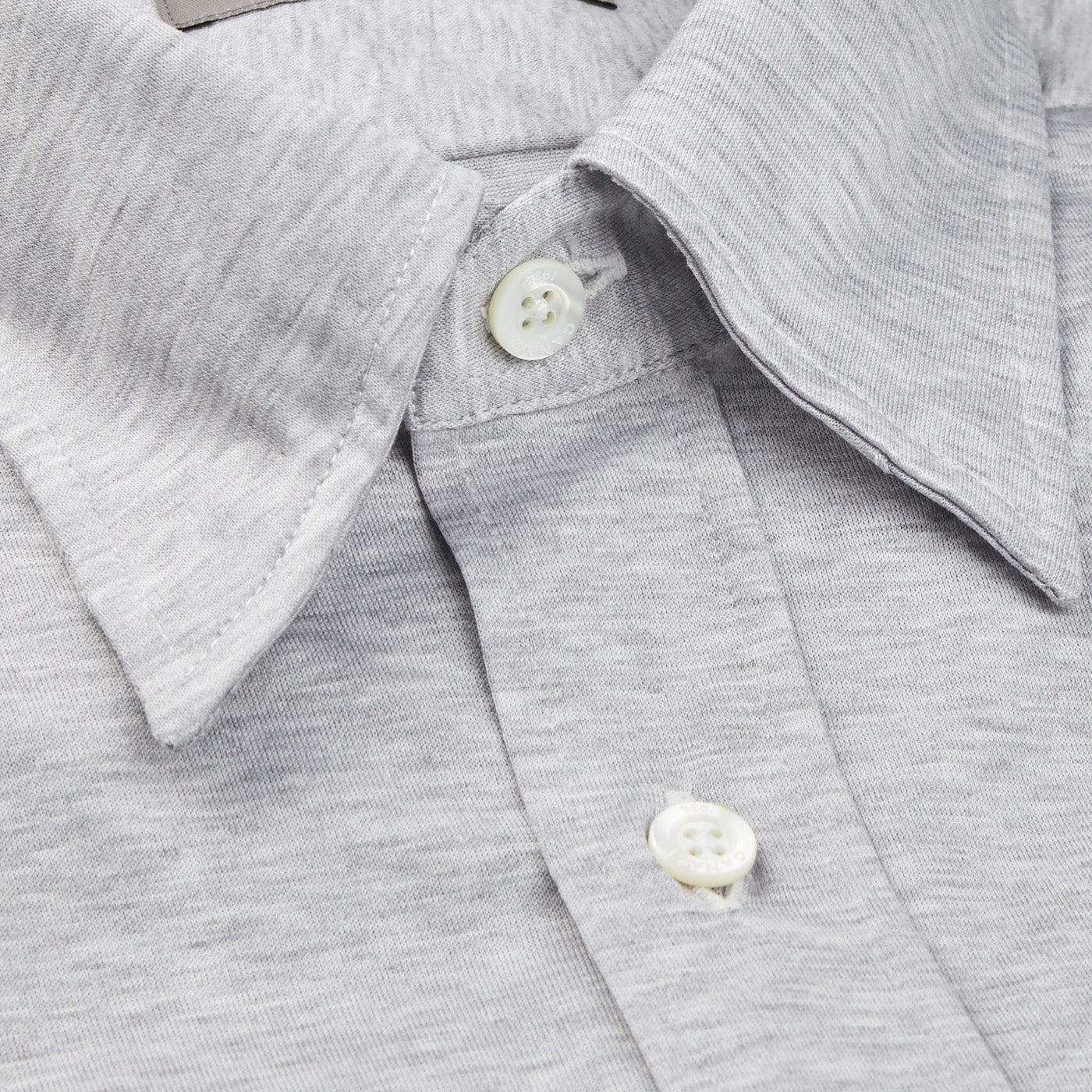 Canali Grey Melange Cotton Jersey Hidden BD Shirt Closed