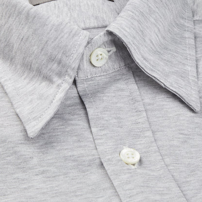 Canali Grey Melange Cotton Jersey Hidden BD Shirt Closed