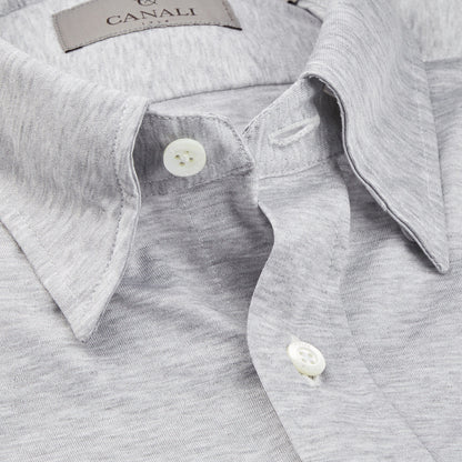 Canali Grey Melange Cotton Jersey Hidden BD Shirt Open