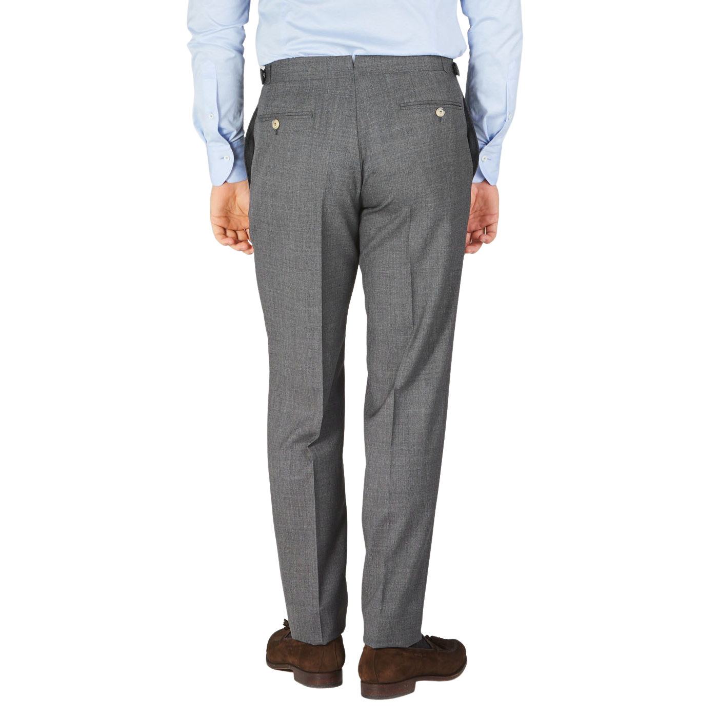 Canali Grey Melange Diagonal Wool Trousers Back