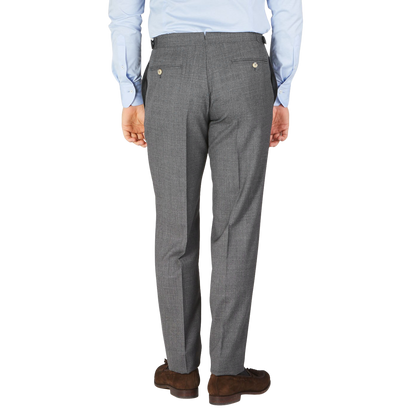 Canali Grey Melange Diagonal Wool Trousers Back