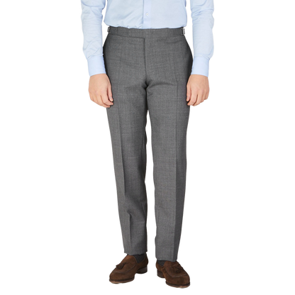 Canali Grey Melange Diagonal Wool Trousers Front