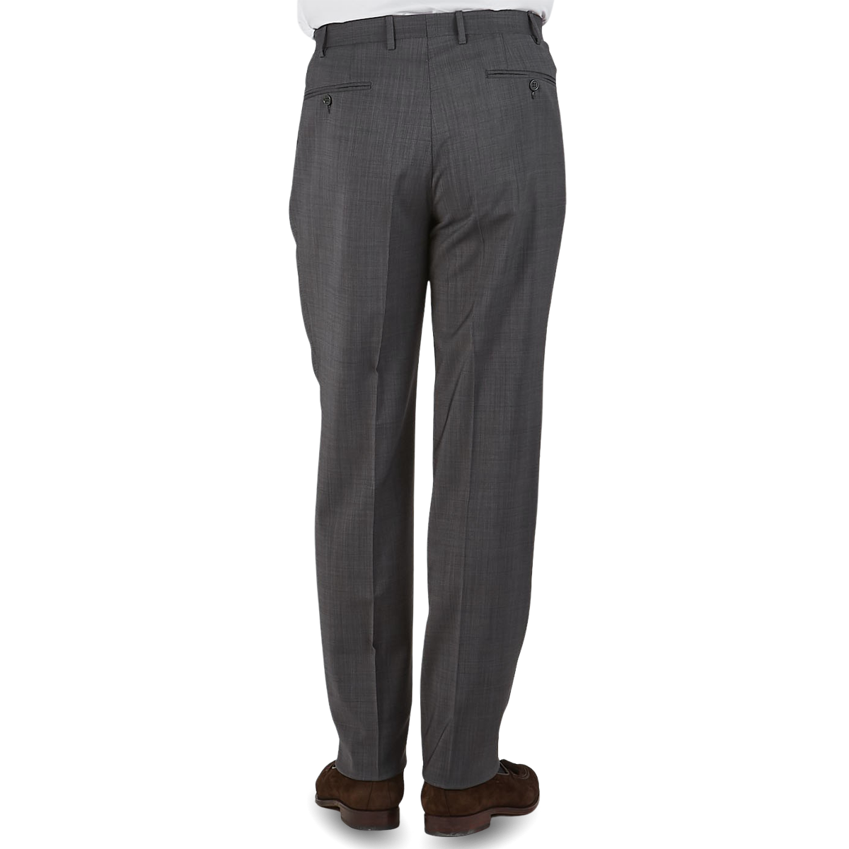 Canali Grey Melange Travel Wool Single Pleat Trousers Back