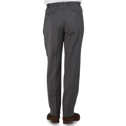 Canali Grey Melange Travel Wool Single Pleat Trousers Back