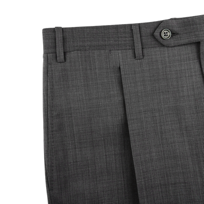 Canali Grey Melange Travel Wool Single Pleat Trousers Edge