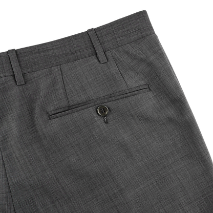 Canali Grey Melange Travel Wool Single Pleat Trousers Pocket