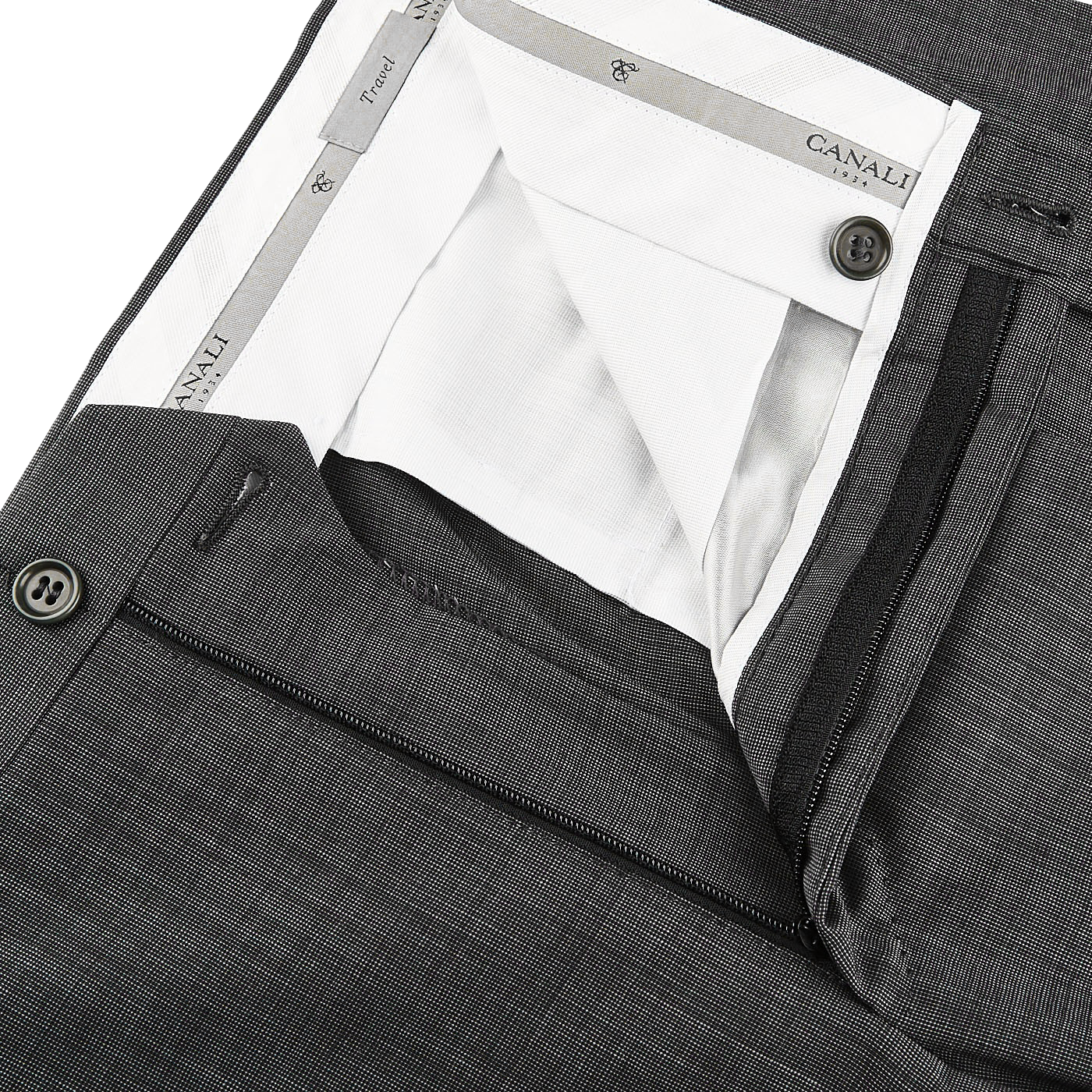 Canali Grey Melange Travel Wool Single Pleat Trousers Zipper