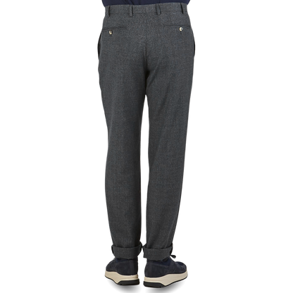 Canali Grey Melange Washable Wool Trousers Back