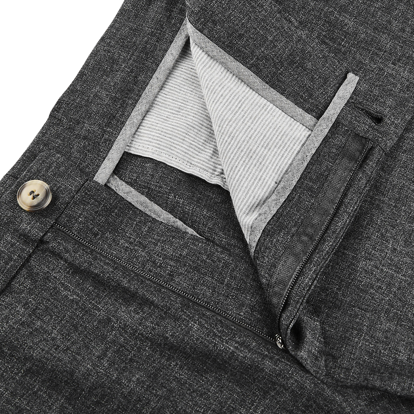 Canali Grey Melange Washable Wool Trousers Zipper