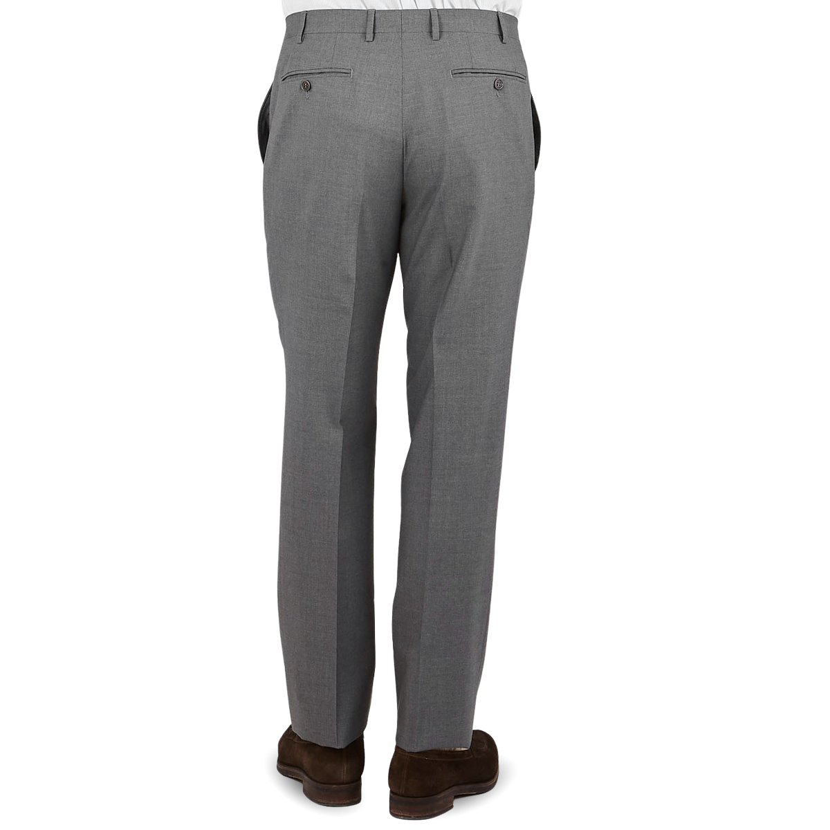 Canali Grey Tropical Wool Flat Front Trousers Back