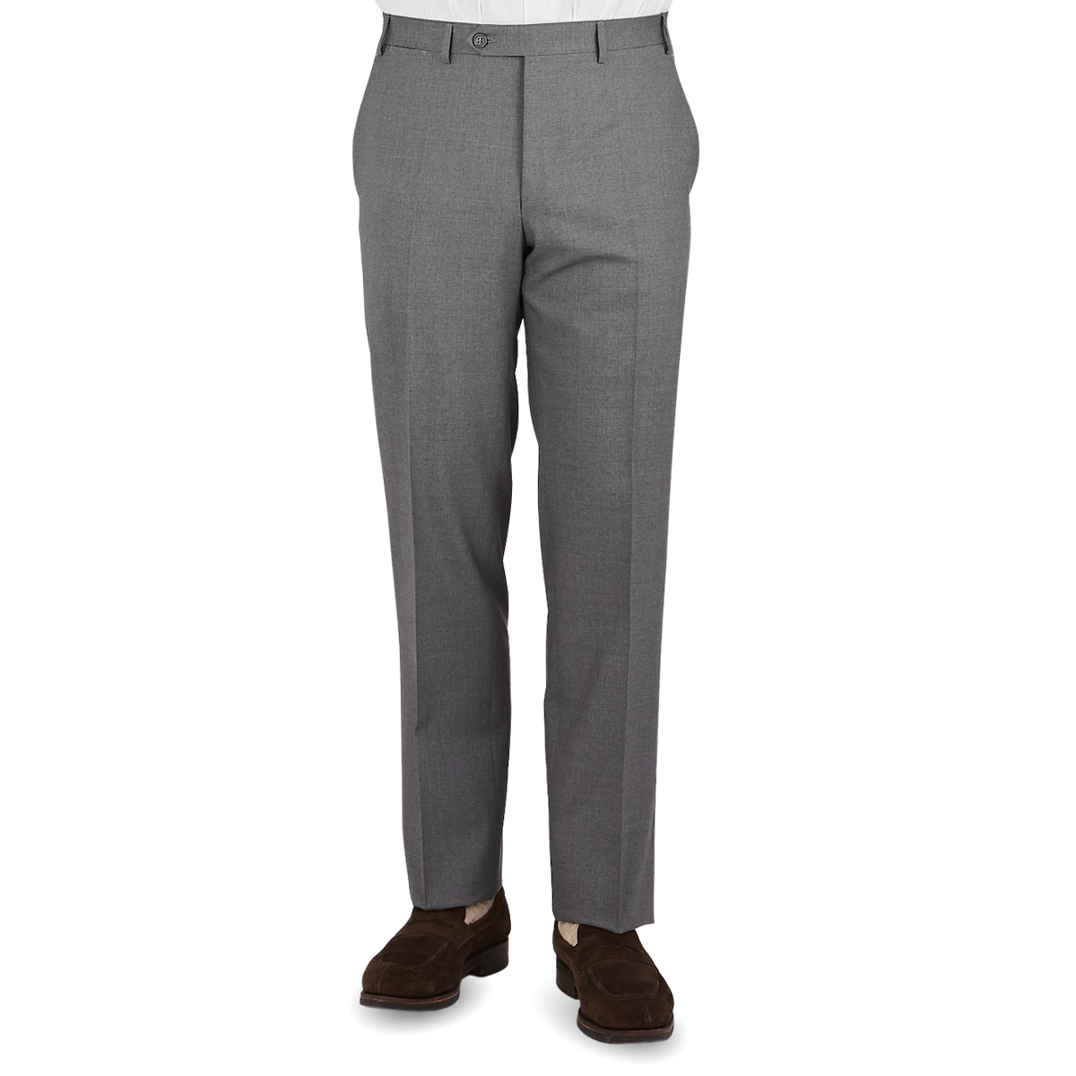 Canali Grey Tropical Wool Flat Front Trousers Front