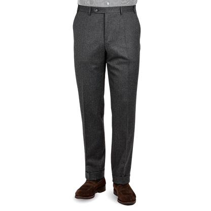 Canali Grey Wool Flannel Flat Front Trousers Front 22983