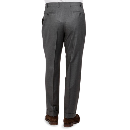 Canali Grey Wool Single Pleat Trousers Back