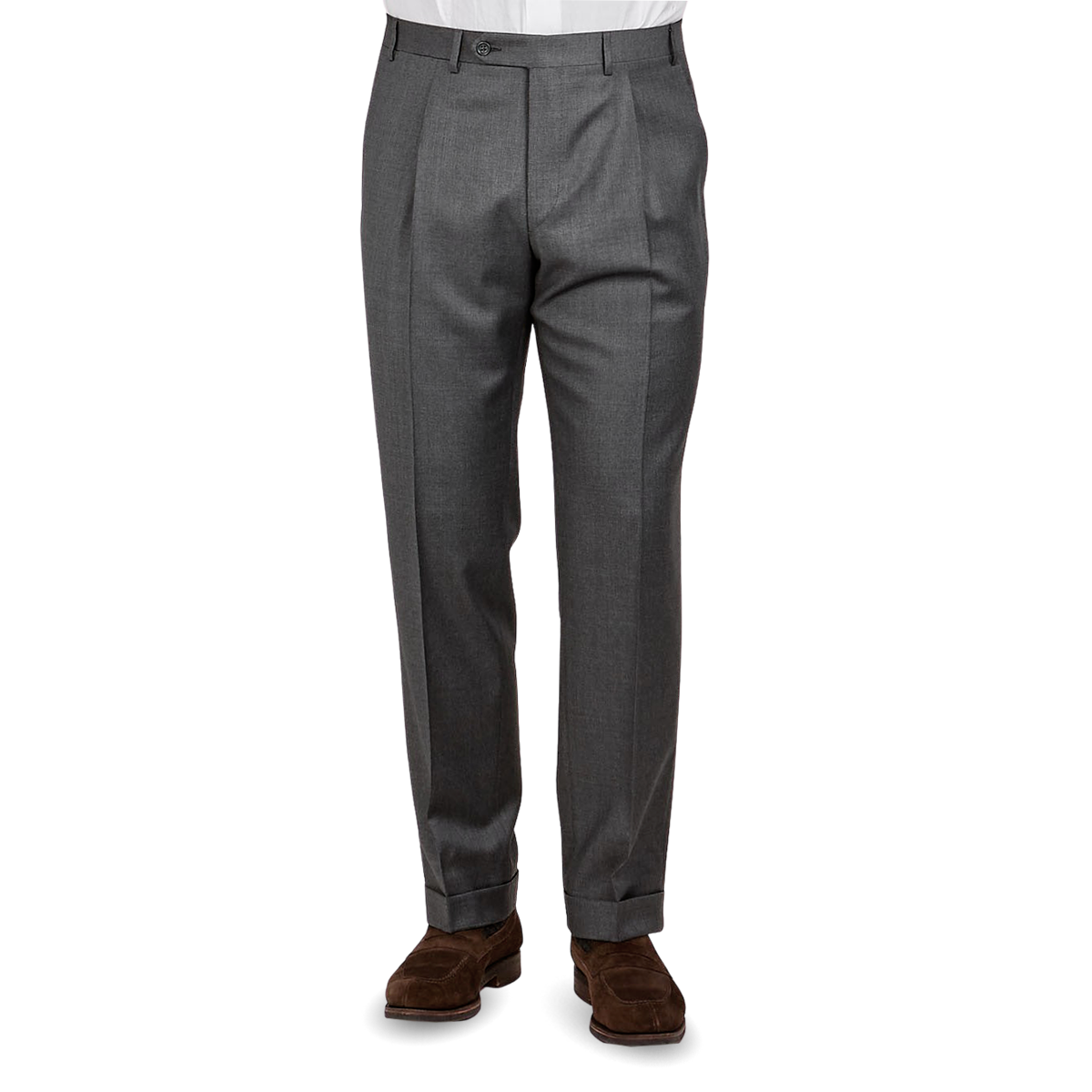 Canali Grey Wool Single Pleat Trousers Front