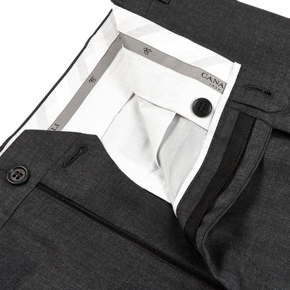 Canali Grey Wool Single Pleat Trousers Zipper