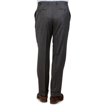 Canali Grey Wool Stretch Flat Front Trousers Back