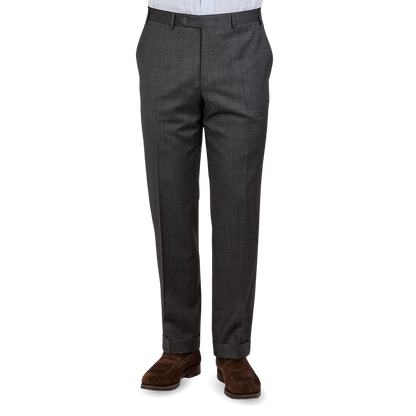Canali Grey Wool Stretch Flat Front Trousers Front