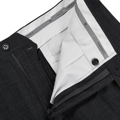 Canali Grey Wool Stretch Flat Front Trousers Zipper (kopia)