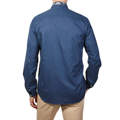 Canali Indigo Blue Grandad Shirt Back