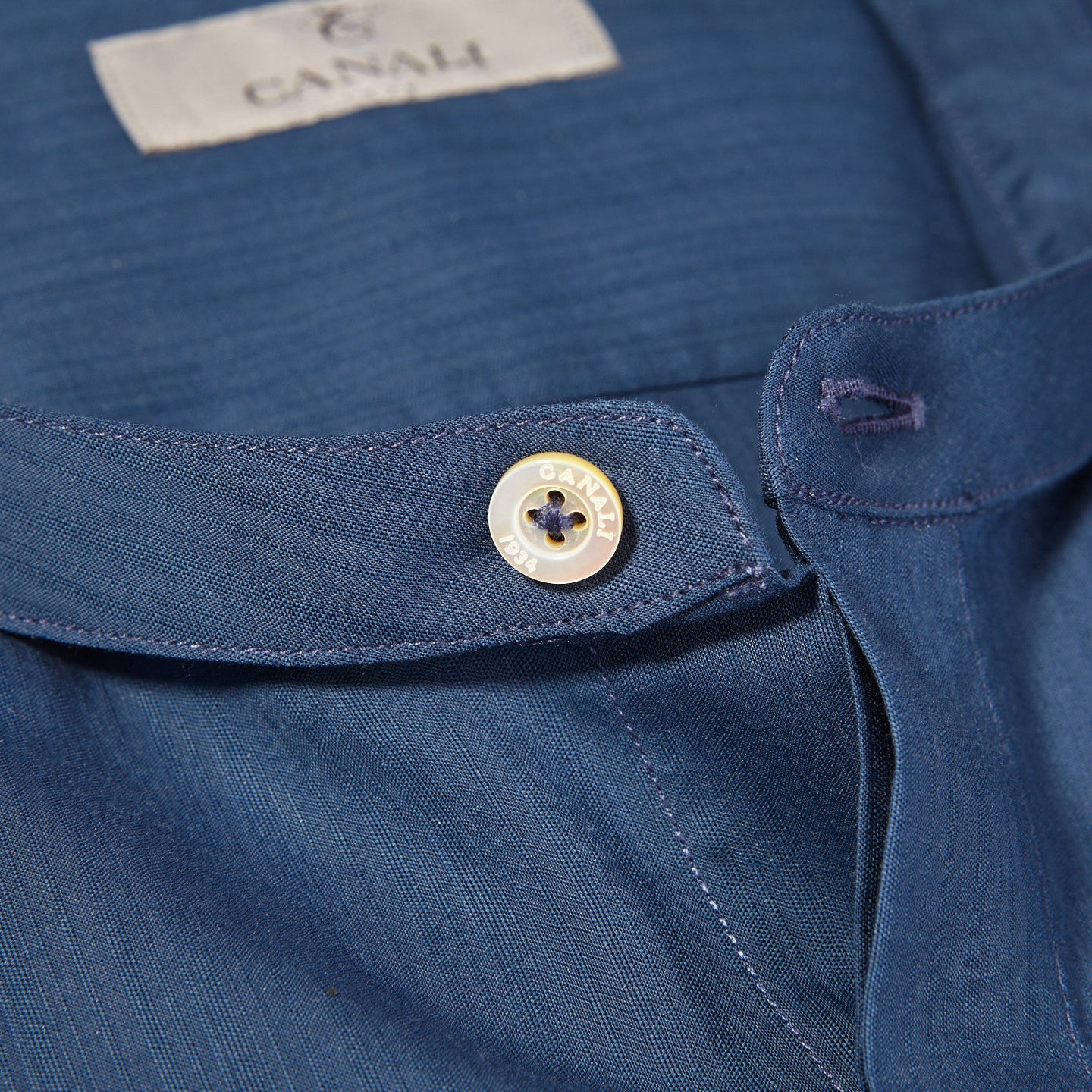 Canali Indigo Blue Grandad Shirt Collar