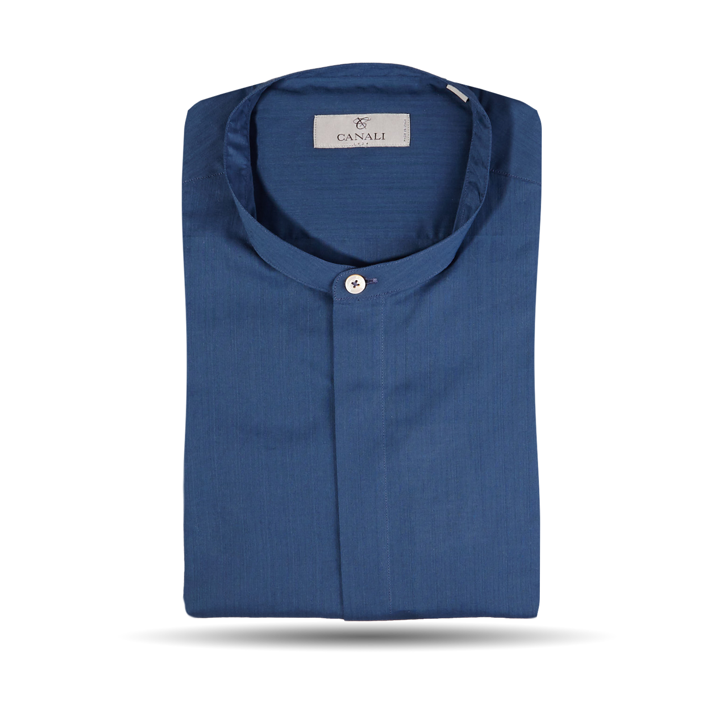 Canali Indigo Blue Grandad Shirt Feature