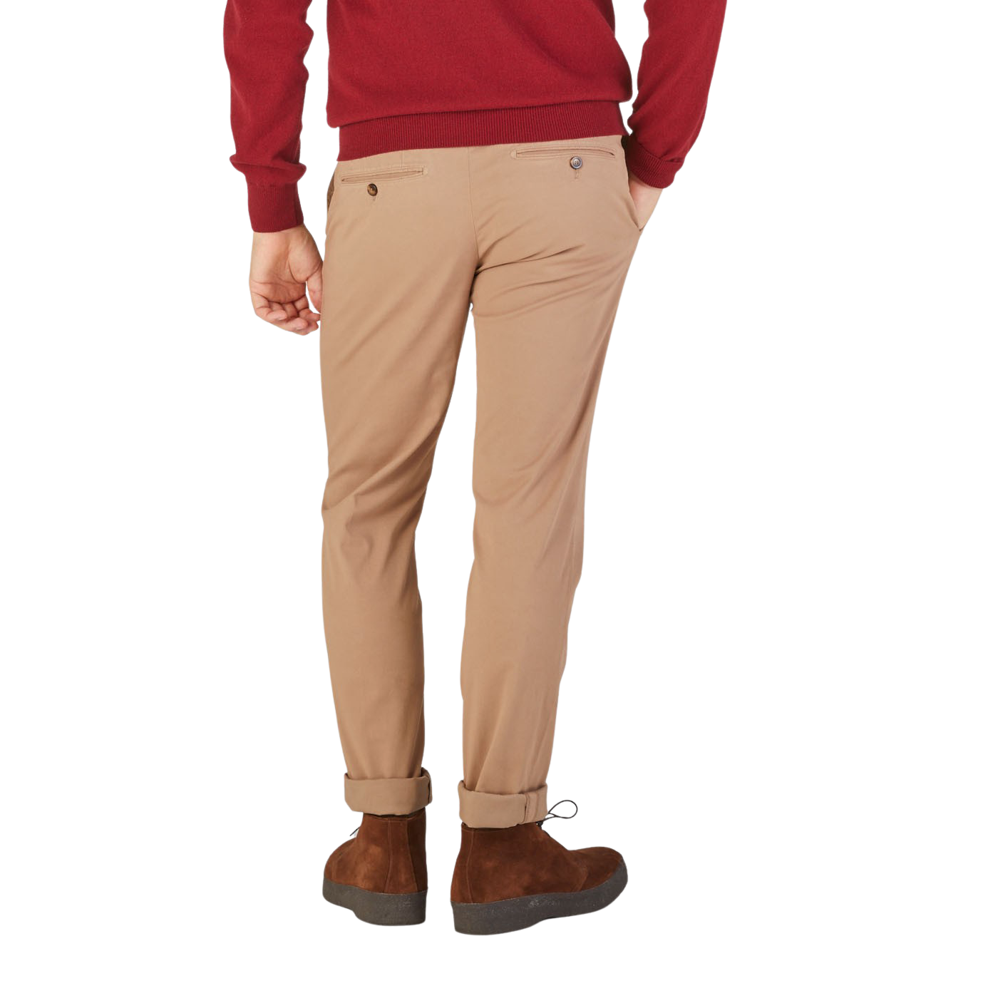Canali Khaki Beige Cotton Stretch Flat Front Chinos Back