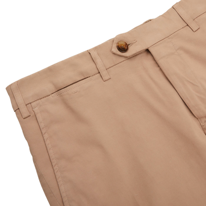 Canali Khaki Beige Cotton Stretch Flat Front Chinos Edge