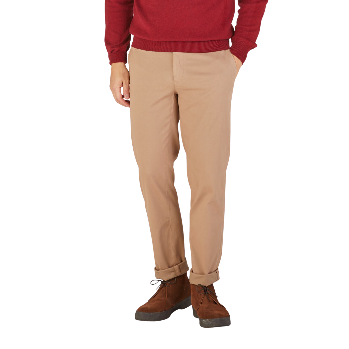 Canali Khaki Beige Cotton Stretch Flat Front Chinos Front