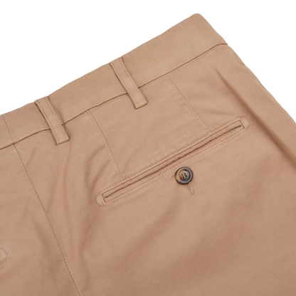 Canali Khaki Beige Cotton Stretch Flat Front Chinos Pocket