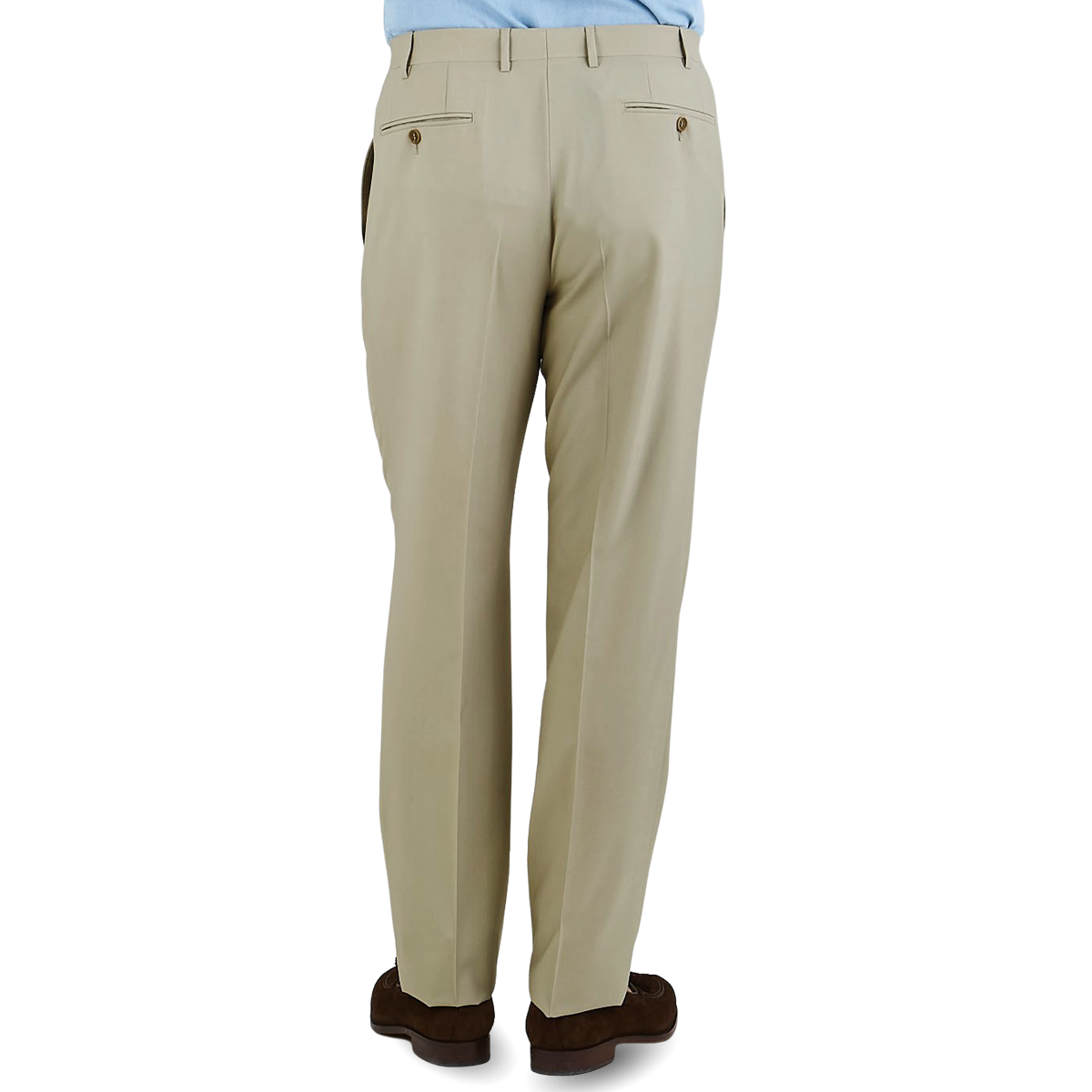 Canali Khaki Tropical Wool Single Pleat Trousers Back