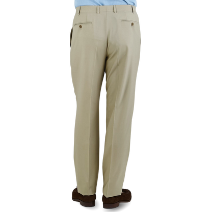 Canali Khaki Tropical Wool Single Pleat Trousers Back