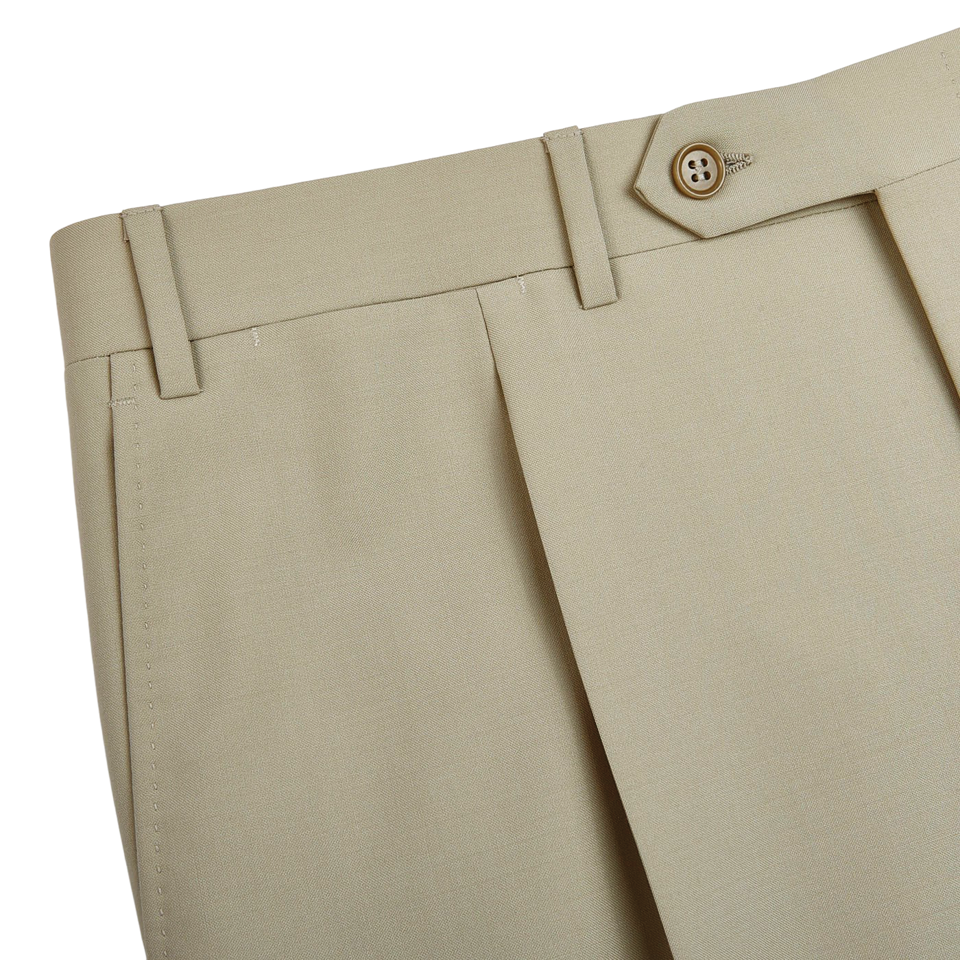 Canali Khaki Tropical Wool Single Pleat Trousers Edge