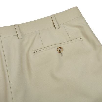 Canali Khaki Tropical Wool Single Pleat Trousers Pocket
