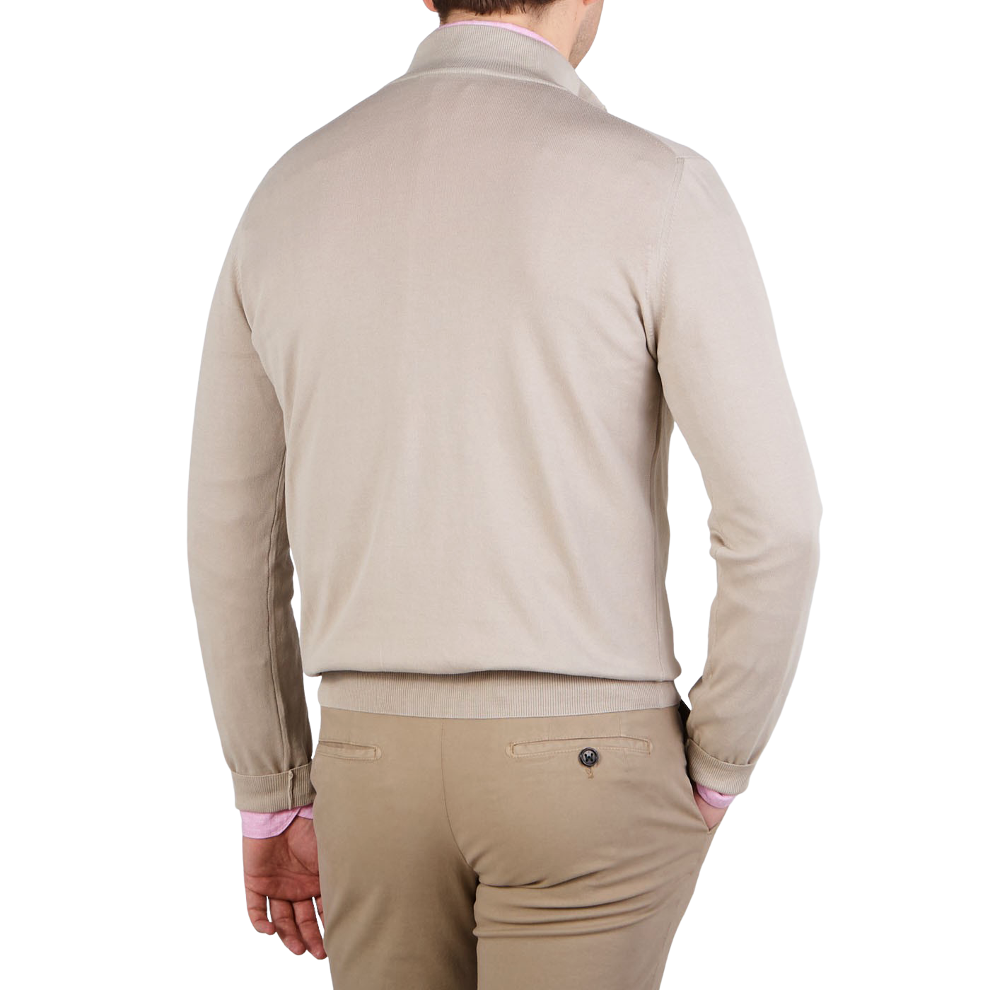 Canali Light Beige Fine Cotton 1:4 Zip Sweater Back