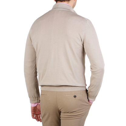 Canali Light Beige Fine Cotton 1:4 Zip Sweater Back