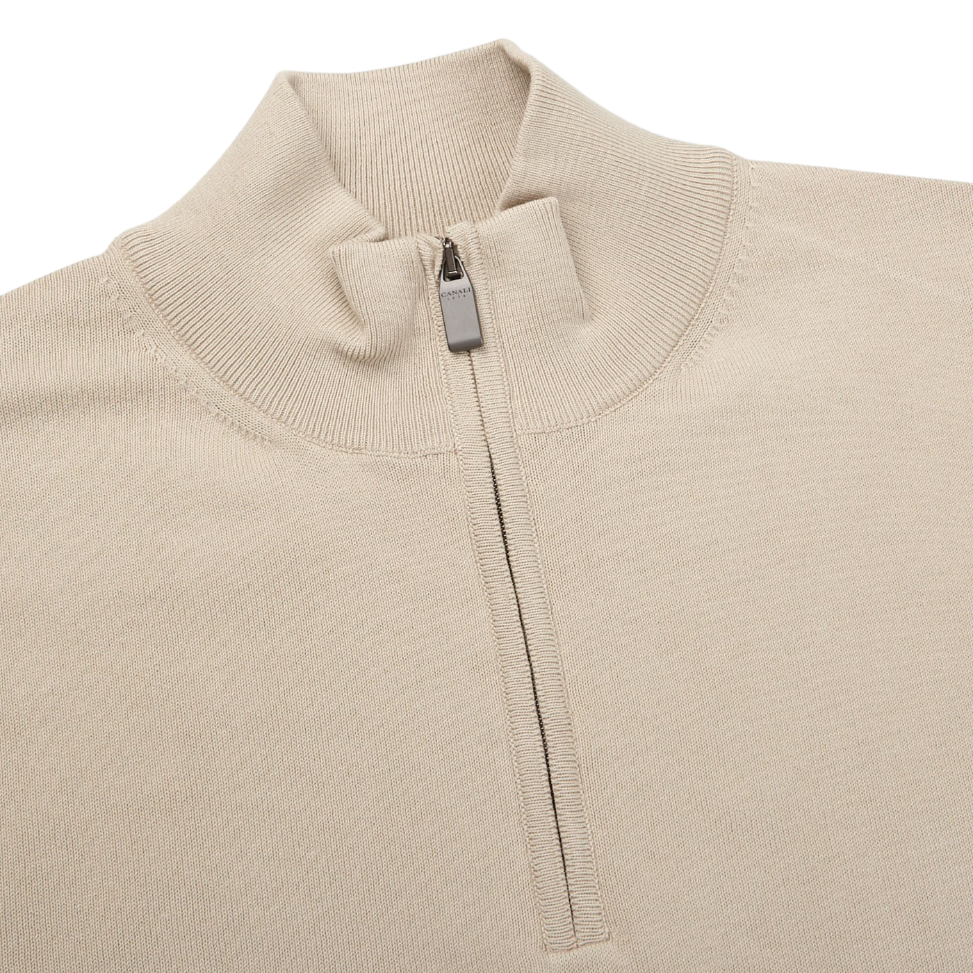 Canali Light Beige Fine Cotton 1:4 Zip Sweater Collar