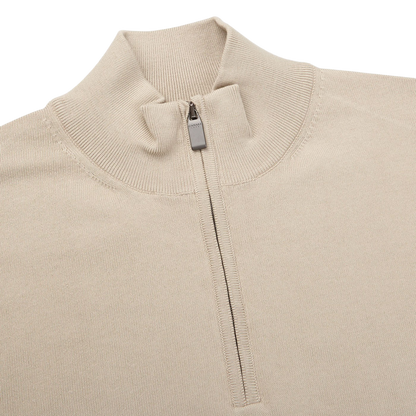 Canali Light Beige Fine Cotton 1:4 Zip Sweater Collar
