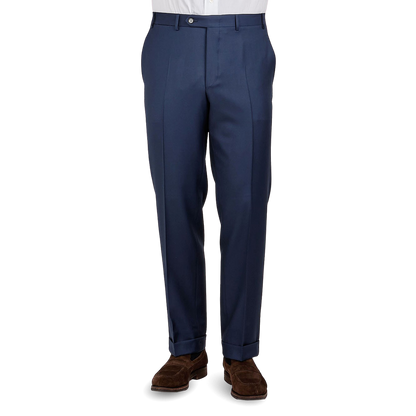Canali Light Navy Flat Front Trousers Front