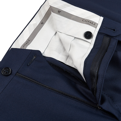 Canali Light Navy Flat Front Trousers Zipper