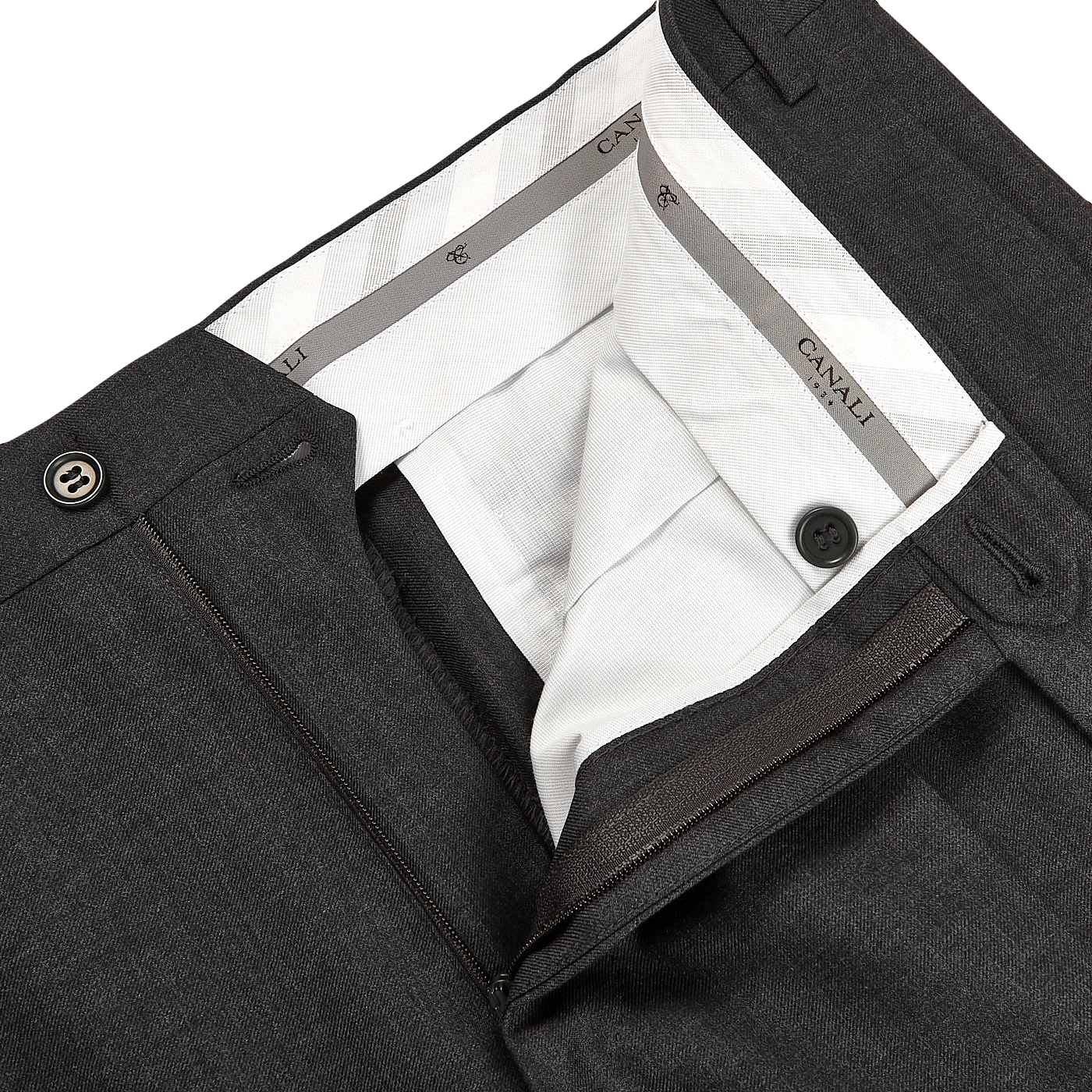 Canali Medium Grey Wool Trousers Zipper