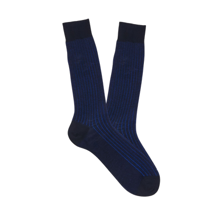 Canali Navy Blue Ribbed Cotton Vanisee Socks Feature