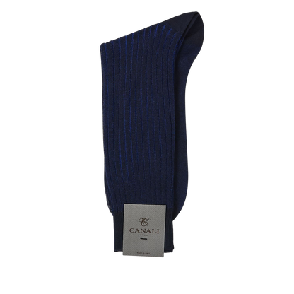 Canali Navy Blue Ribbed Cotton Vanisee Socks Fold