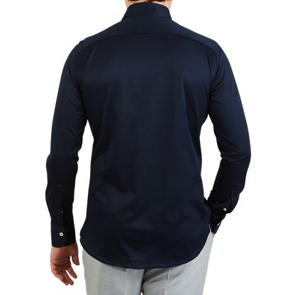 Canali Navy Cotton Jersey Casual Shirt Back