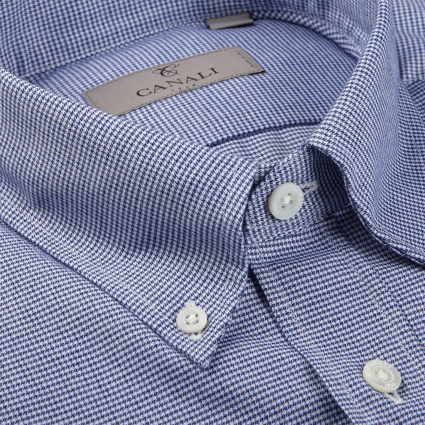 Canali Navy Cotton Puppytooth BD Casual Shirt Collar