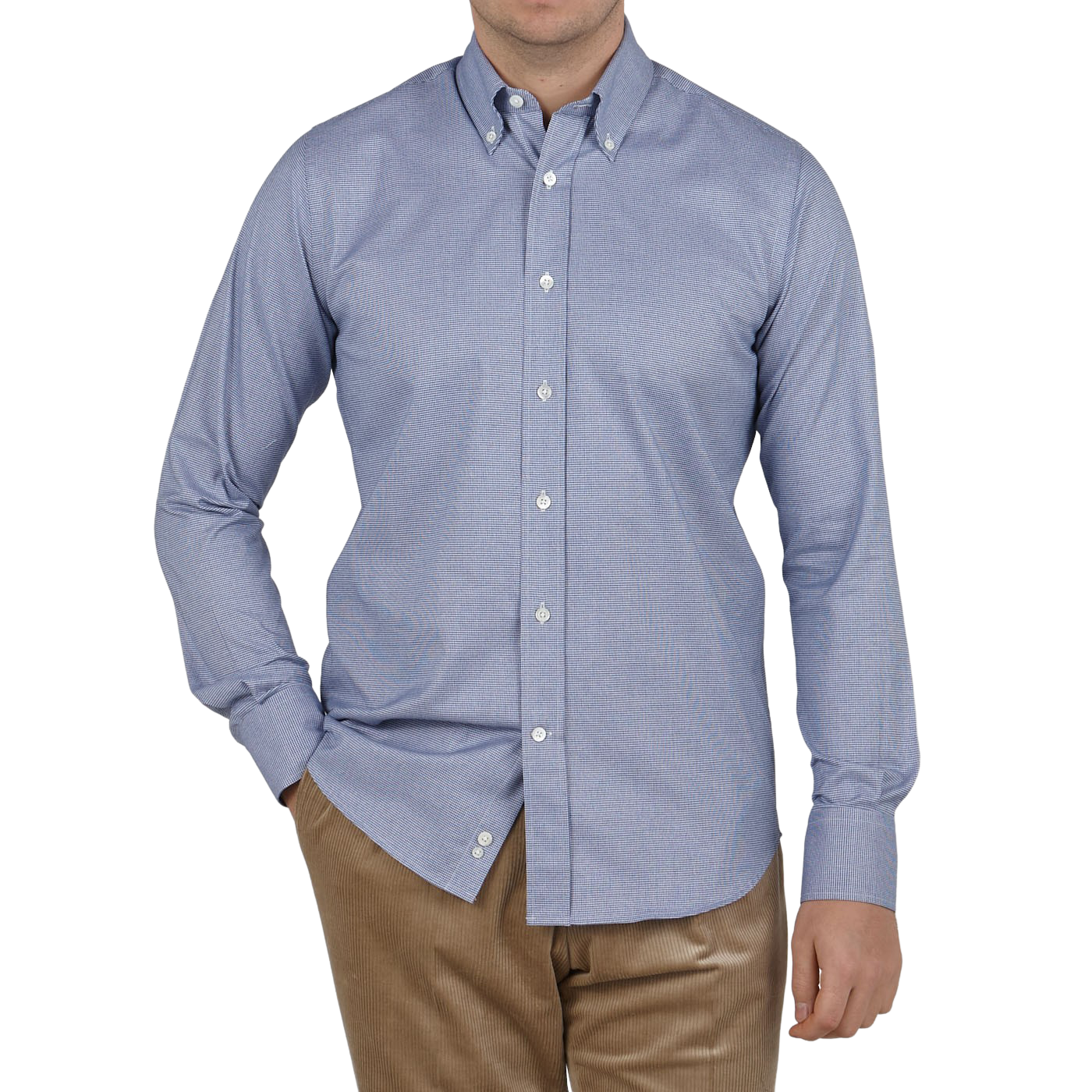 Canali Navy Cotton Puppytooth BD Casual Shirt Front