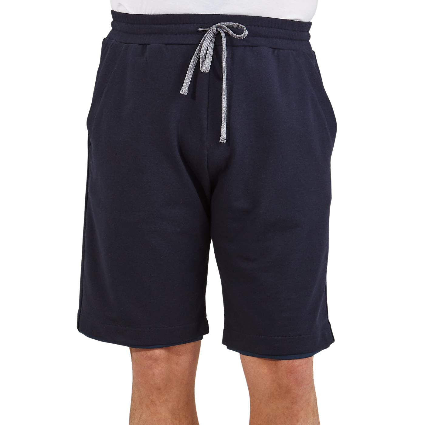 Canali Navy Cotton Stretch Jogger Shorts Front