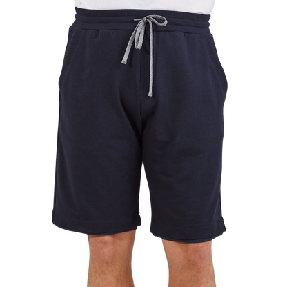 Canali Navy Cotton Stretch Jogger Shorts Front